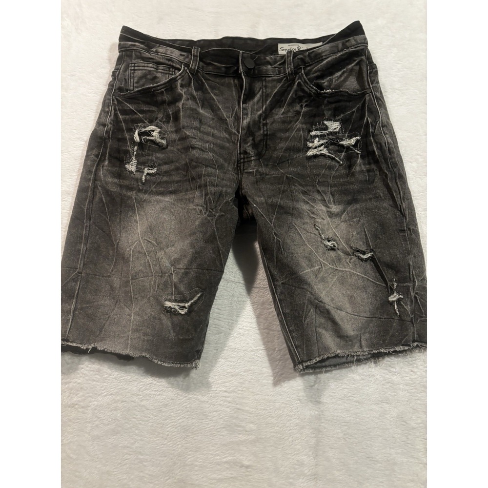 Smoke Rise Shorts Men 34 Denim Distressed Ripped Cutoff Gray Grunge Y2K